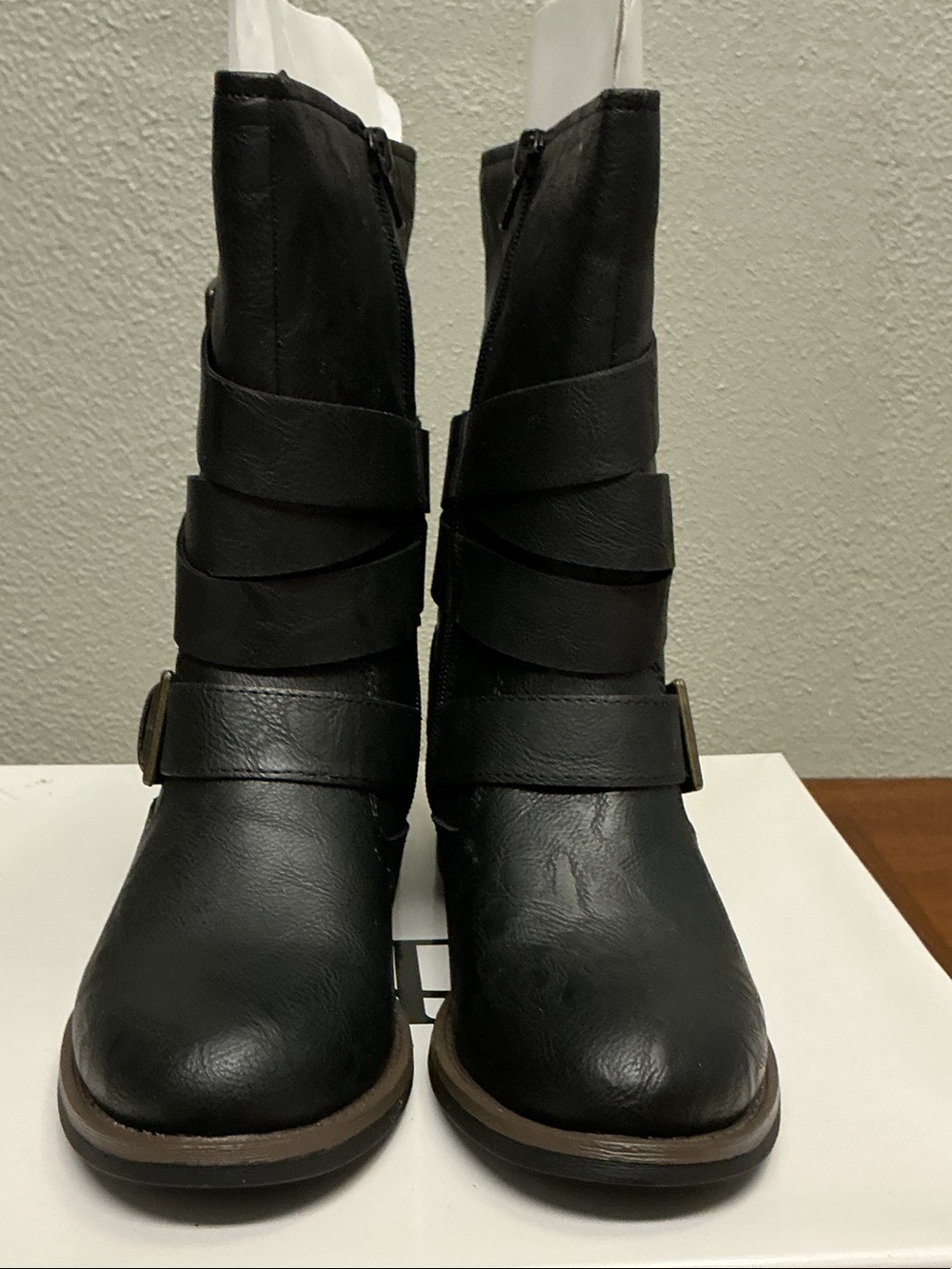 Cato Black Women's Mid-Calf Buckle Strap Boots side zipper,Sz 7, NWT Box 3220